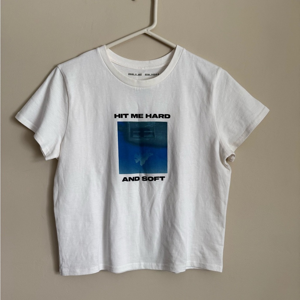 Billie Eilish White Short Sleeve Graphic Tee - "Hit Me Hard and Soft"